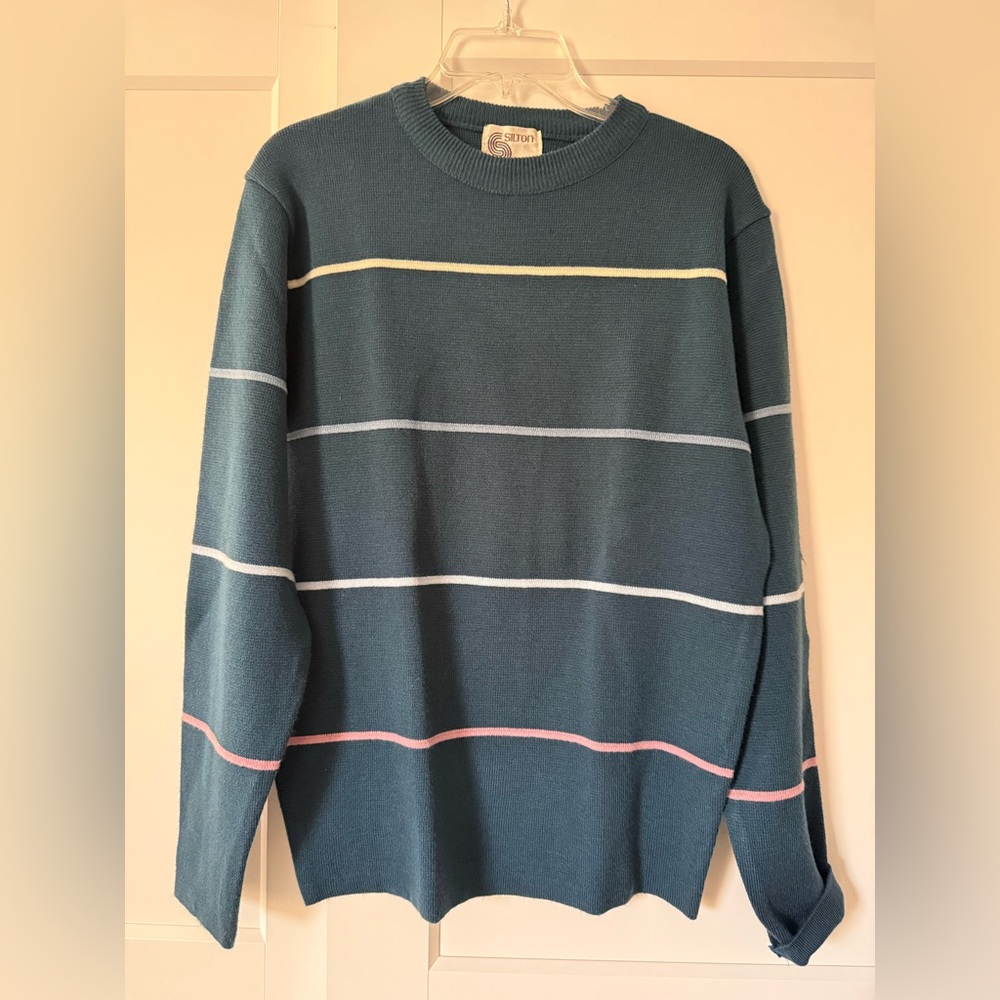 Vintage Men’s Navy Striped Sweater Sz L Unisex Sportswear Normcore Preppy